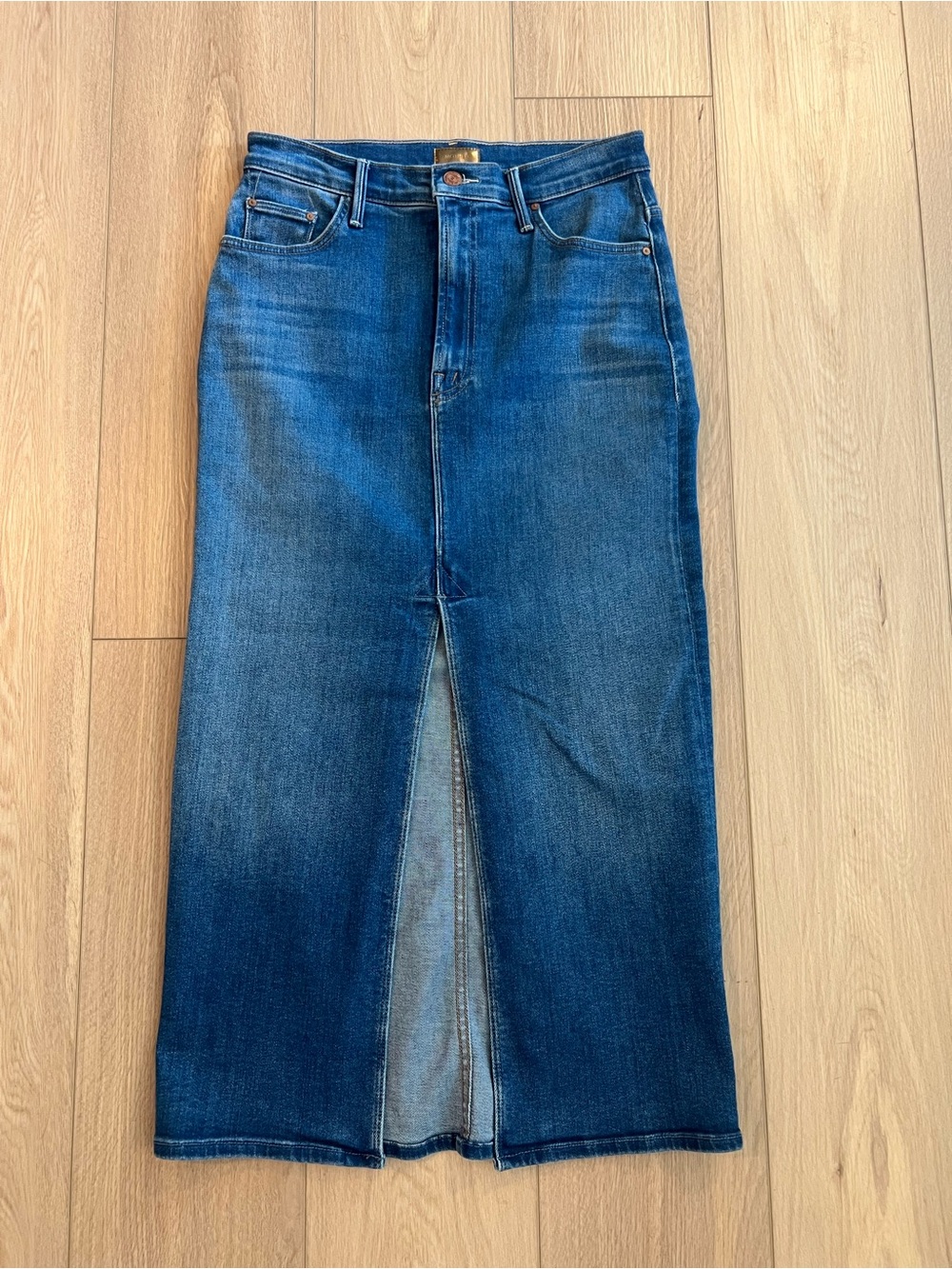 MOTHER Dark Blue Denim Pencil Skirt with Front Slit